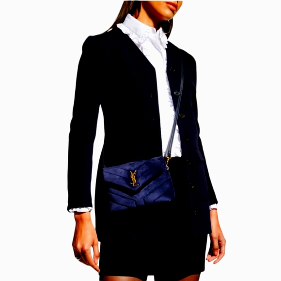 Very Rare!!! NEW!!! Saint Laurent YSL Blue Velvety Suede Toy Loulou Strap Bag - Picture 2 of 16